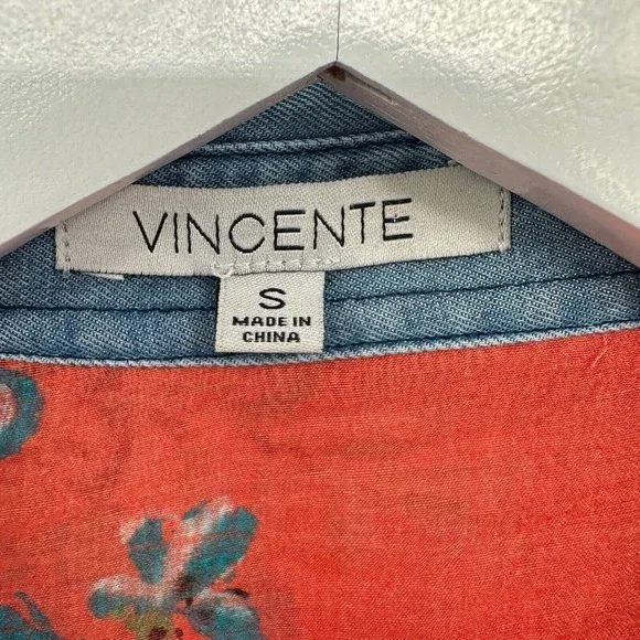 Vincente Tunic Top Shirt Blouse Size Small Embroidered Sheer Button Up Boho - Picture 13 of 16